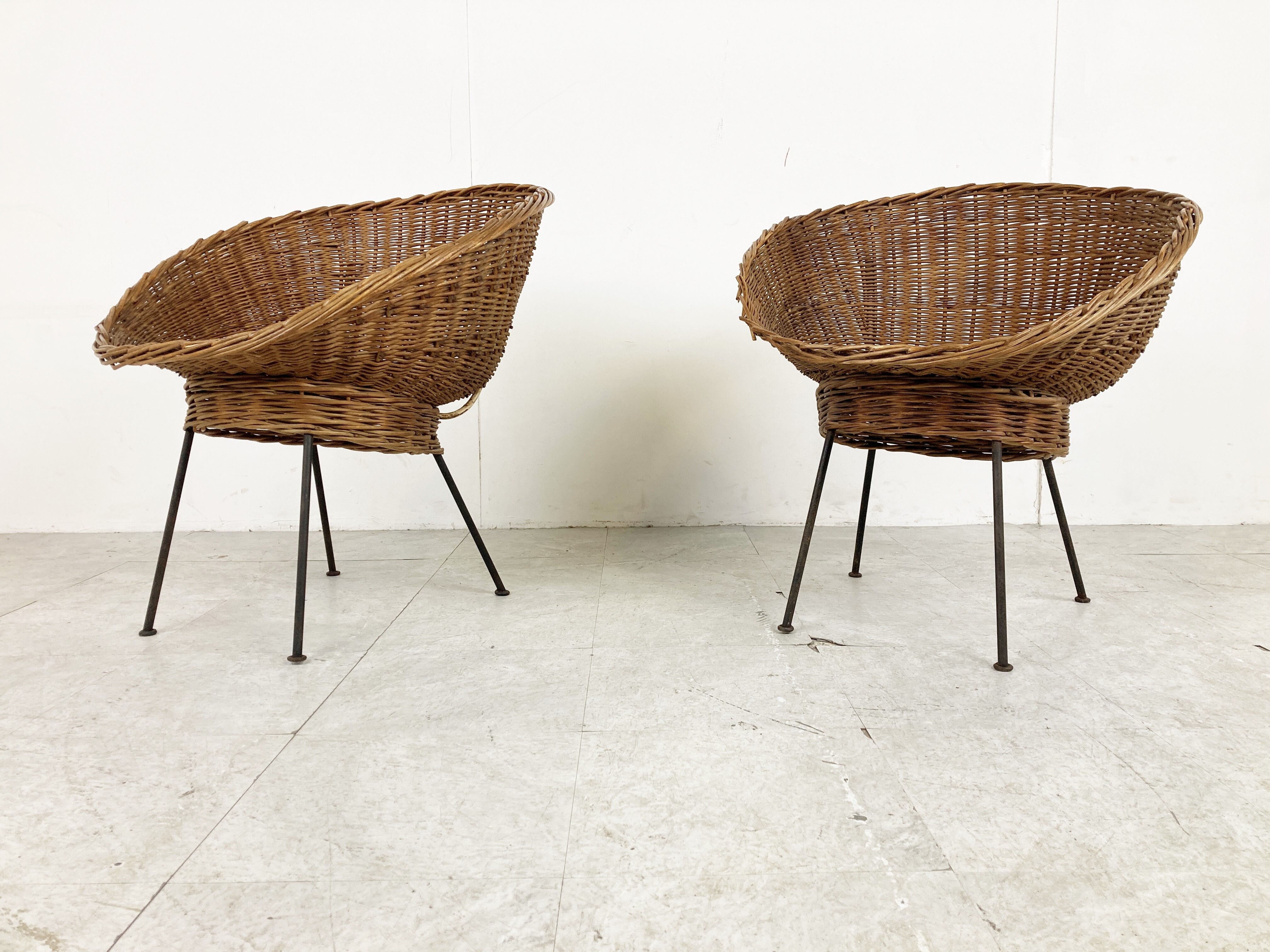 Vintage italian wicker lounge chairs, set of 2 - 1960