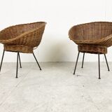 Vintage italian wicker lounge chairs, set of 2 - 1960