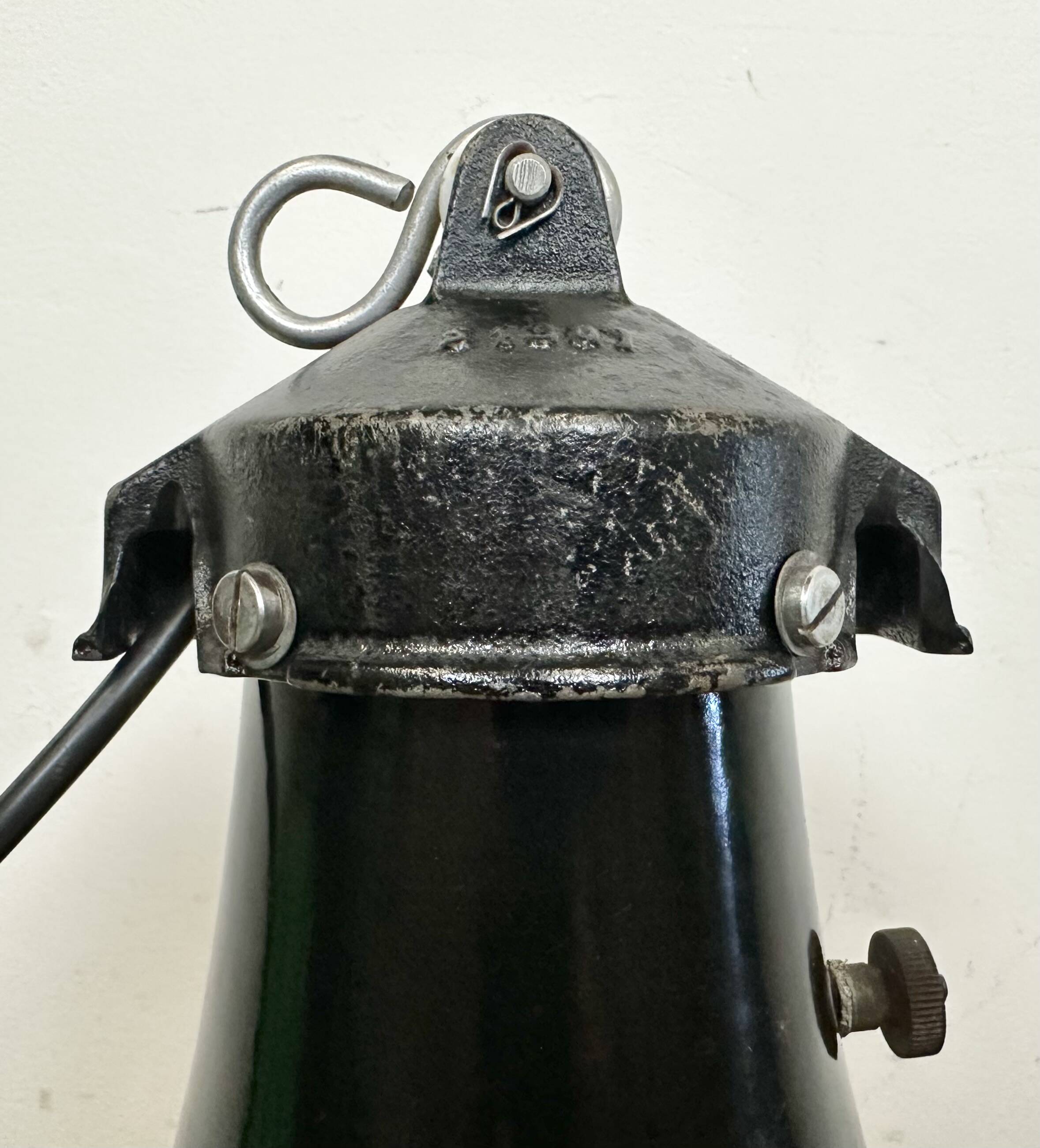 Industrial Black Enamel Bauhaus Pendant Lamp, 1930s