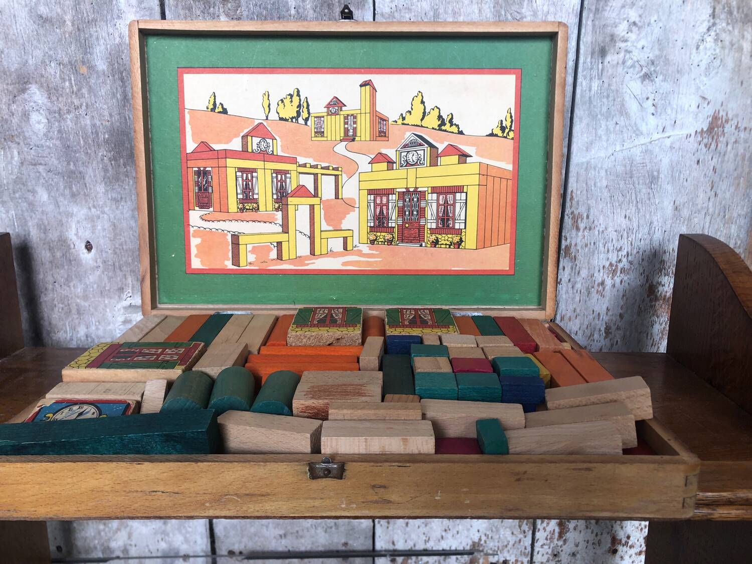 Old Building Set Box Wooden Toys Vintage