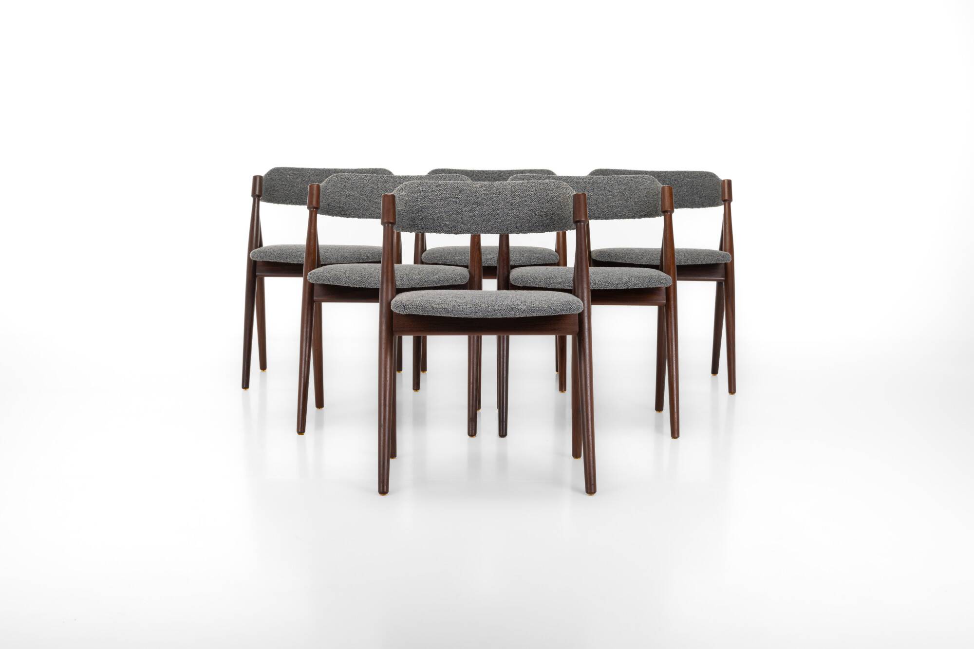 Set of 6 vintage dining chairs in grey bouclé