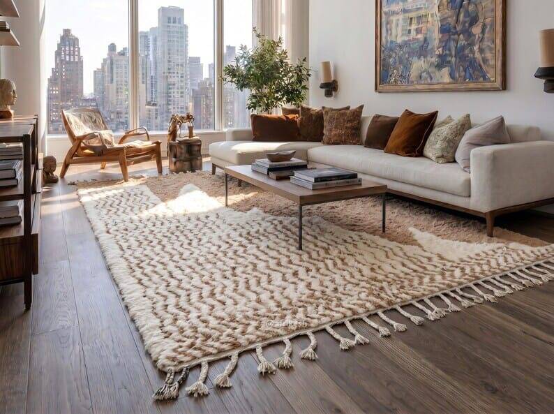 Traditional handmade natural wool rug 2/3 m