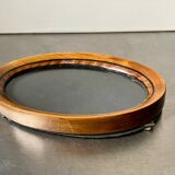 Cadre ovale antique en bois avec incrustation en intarsia 15,5 cm x 10 cm
