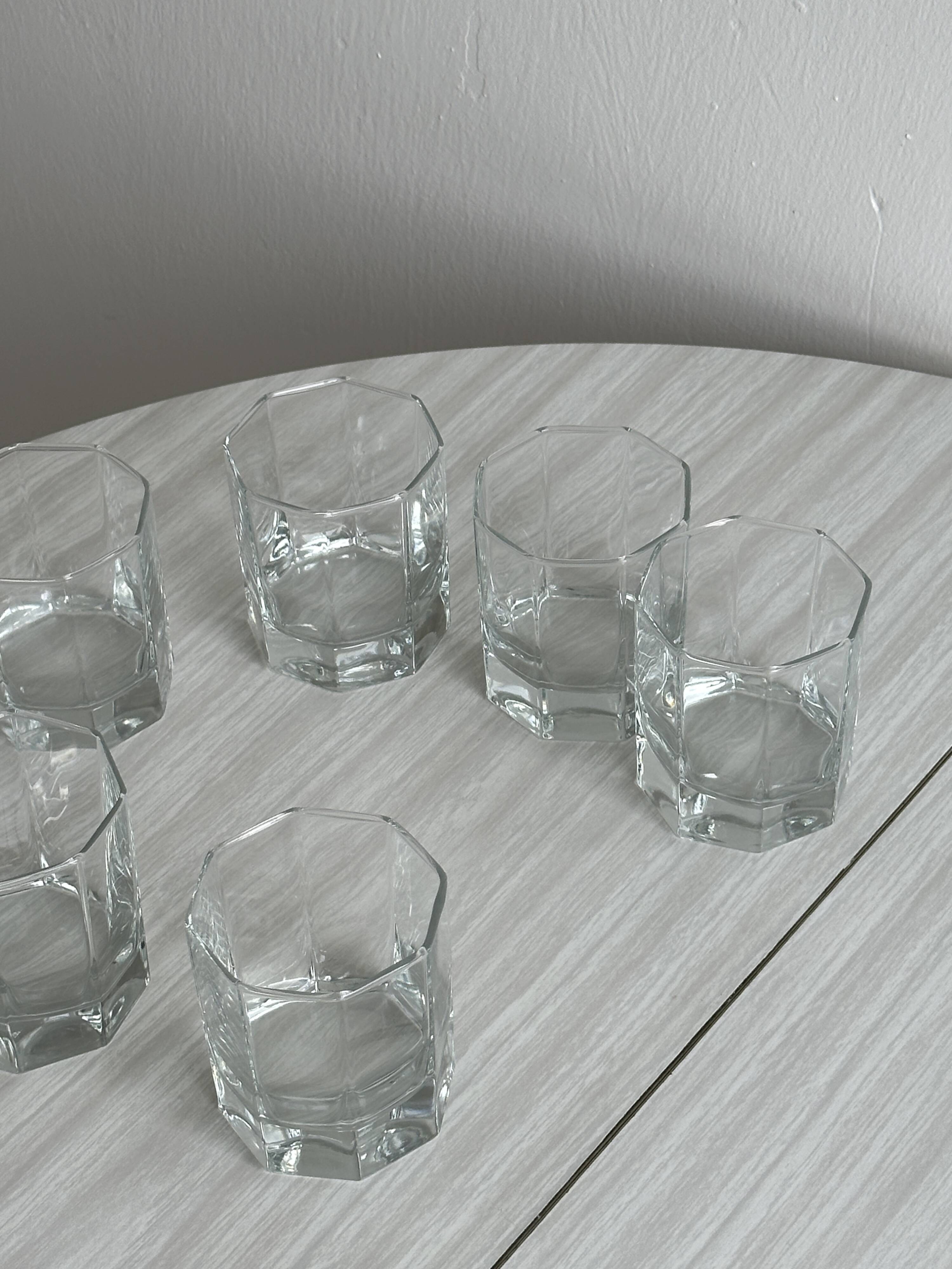 Set of 6 thick octagonal water glasses