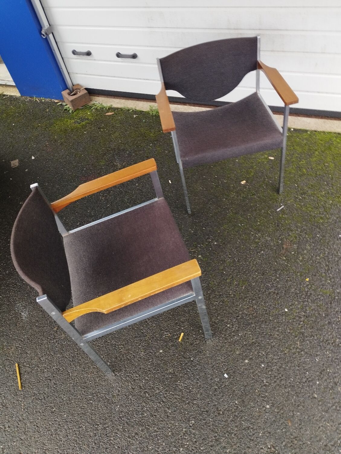 Pair of armchairs Lübke beech and metal