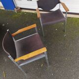 Pair of armchairs Lübke beech and metal