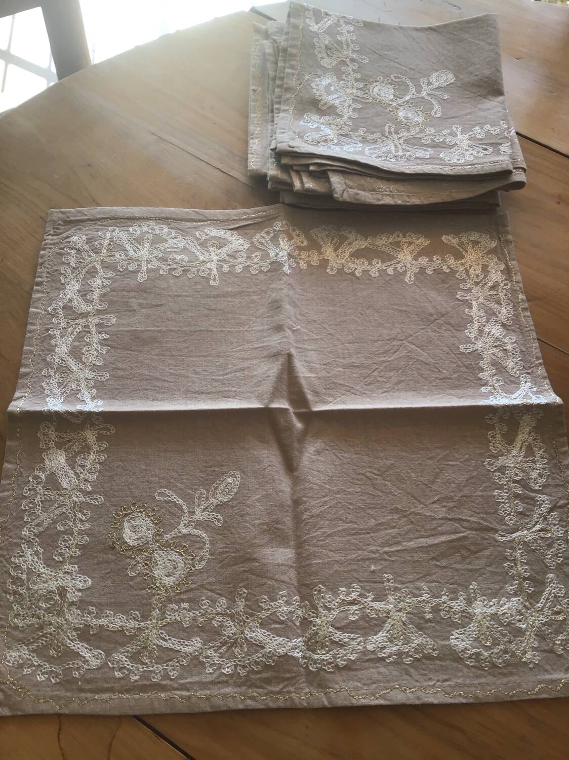 Set of 8 antique embroidered napkins