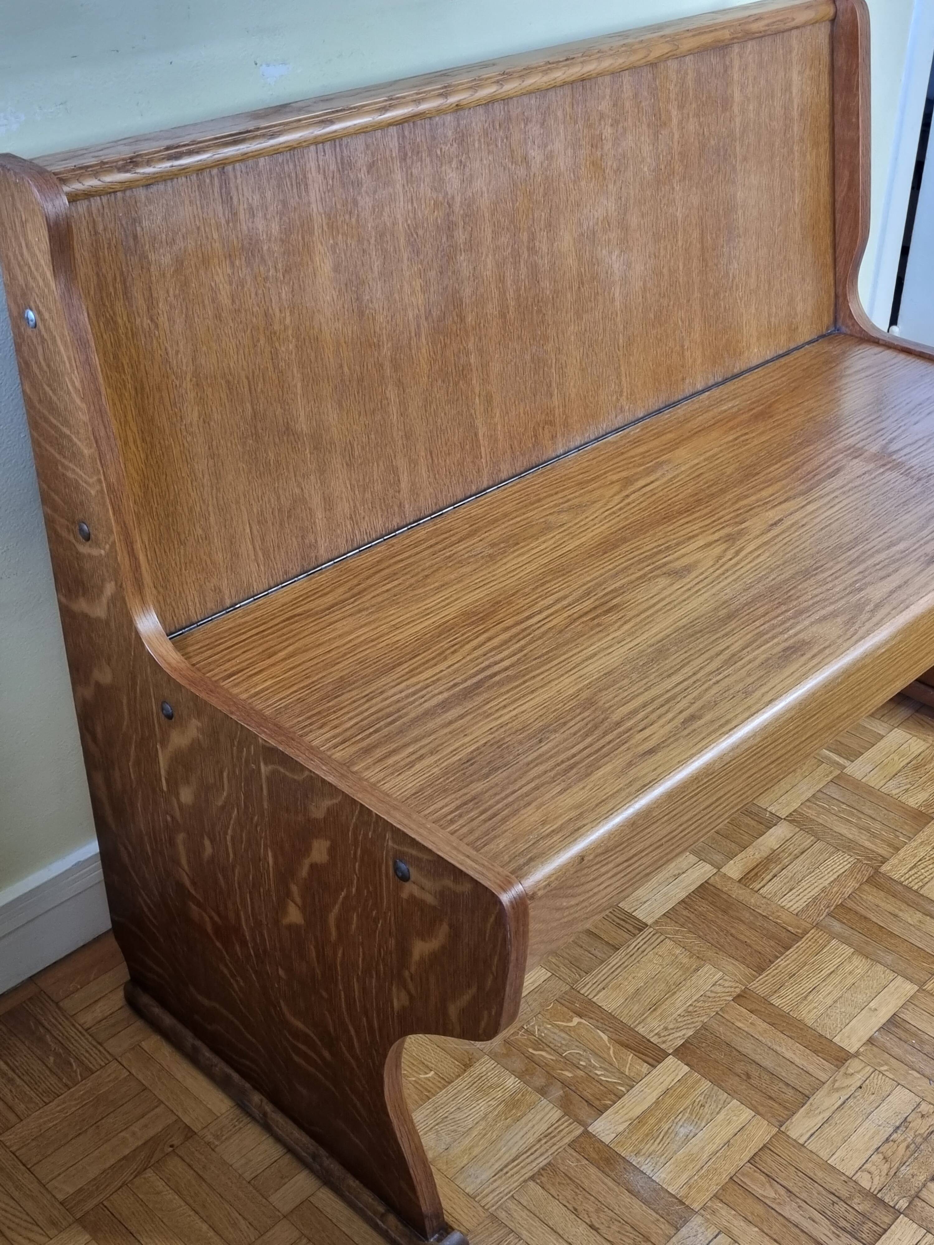 Vintage oak bench with storage compartment, two-seater, 104 cm
