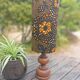 Vintage turned wood table lamp, ethnic chic wax drum lampshade