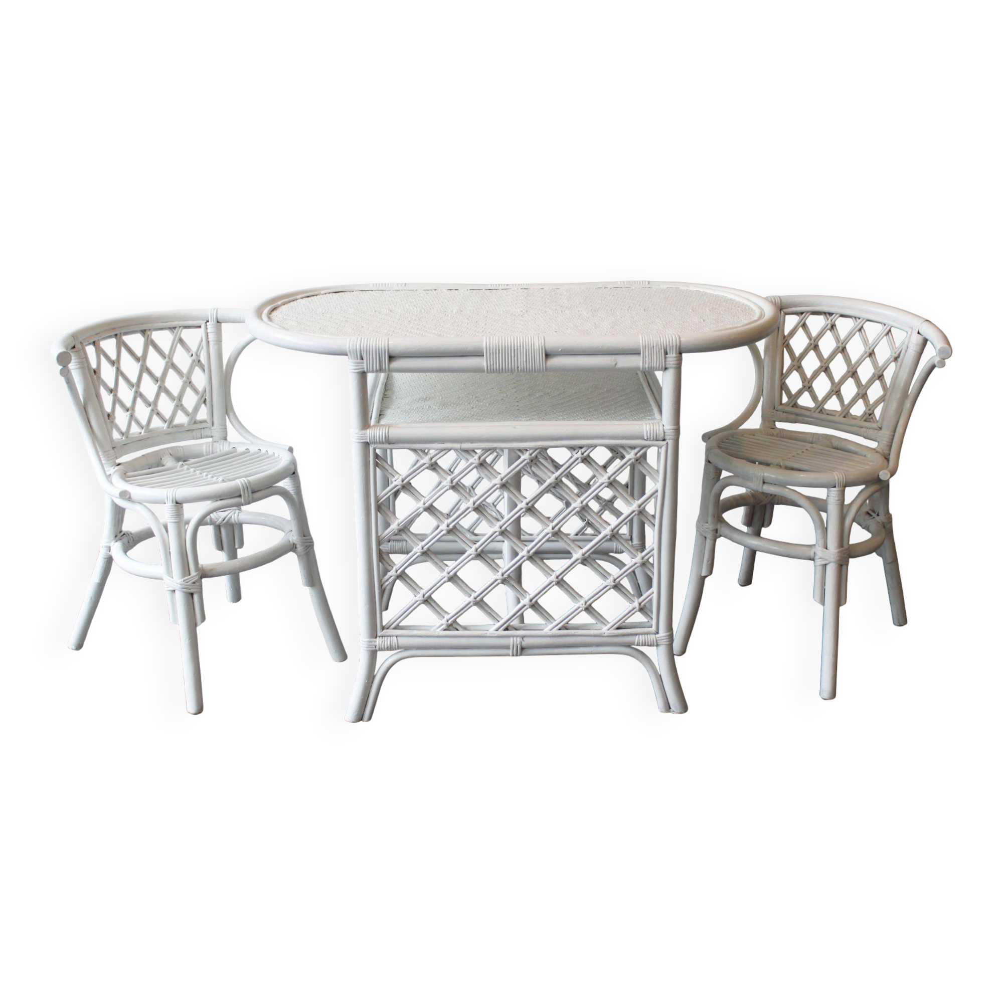 White rattan table and chairs set.