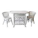 White rattan table and chairs set.