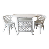 Ensemble table et chaises en rotin blanc