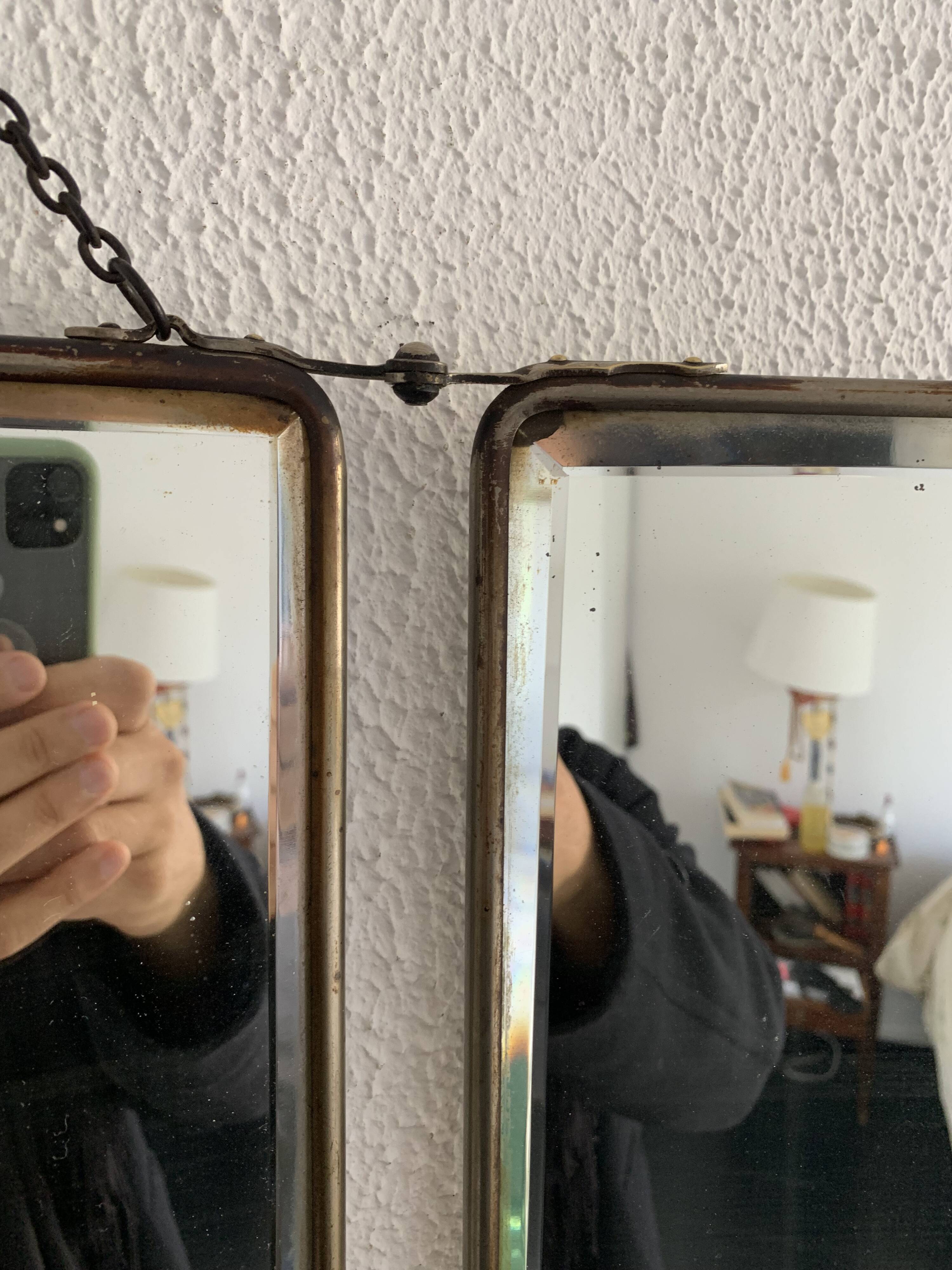 Vintage 1930s barber's triptych mirror, black beveled crystal - 28 x 70 cm