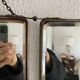 Vintage 1930s barber's triptych mirror, black beveled crystal - 28 x 70 cm