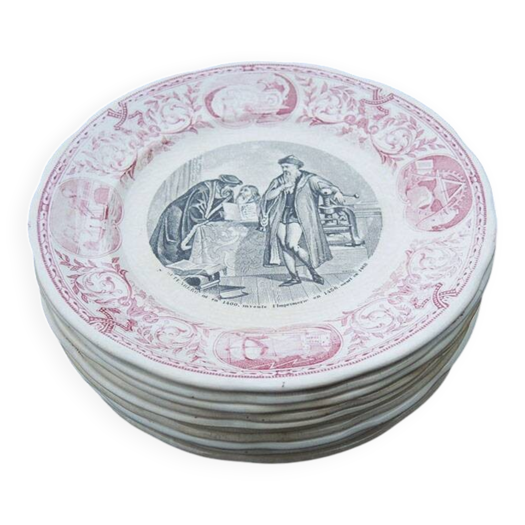 12 old talking plates from Sarreguemines – Discoverers & Inventors