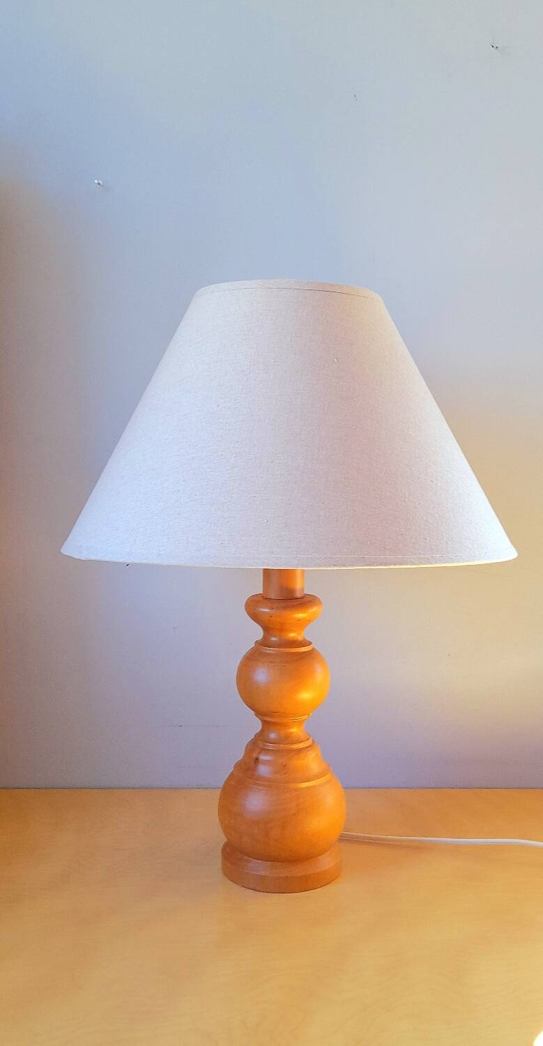 Scandinavian turned wooden lamp 60s