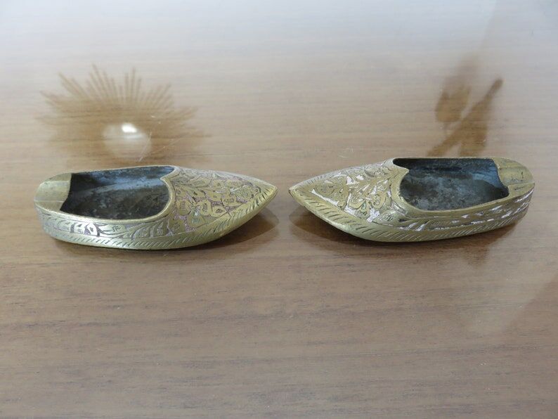 Pair of brass slipper ashtrays 60s 70s