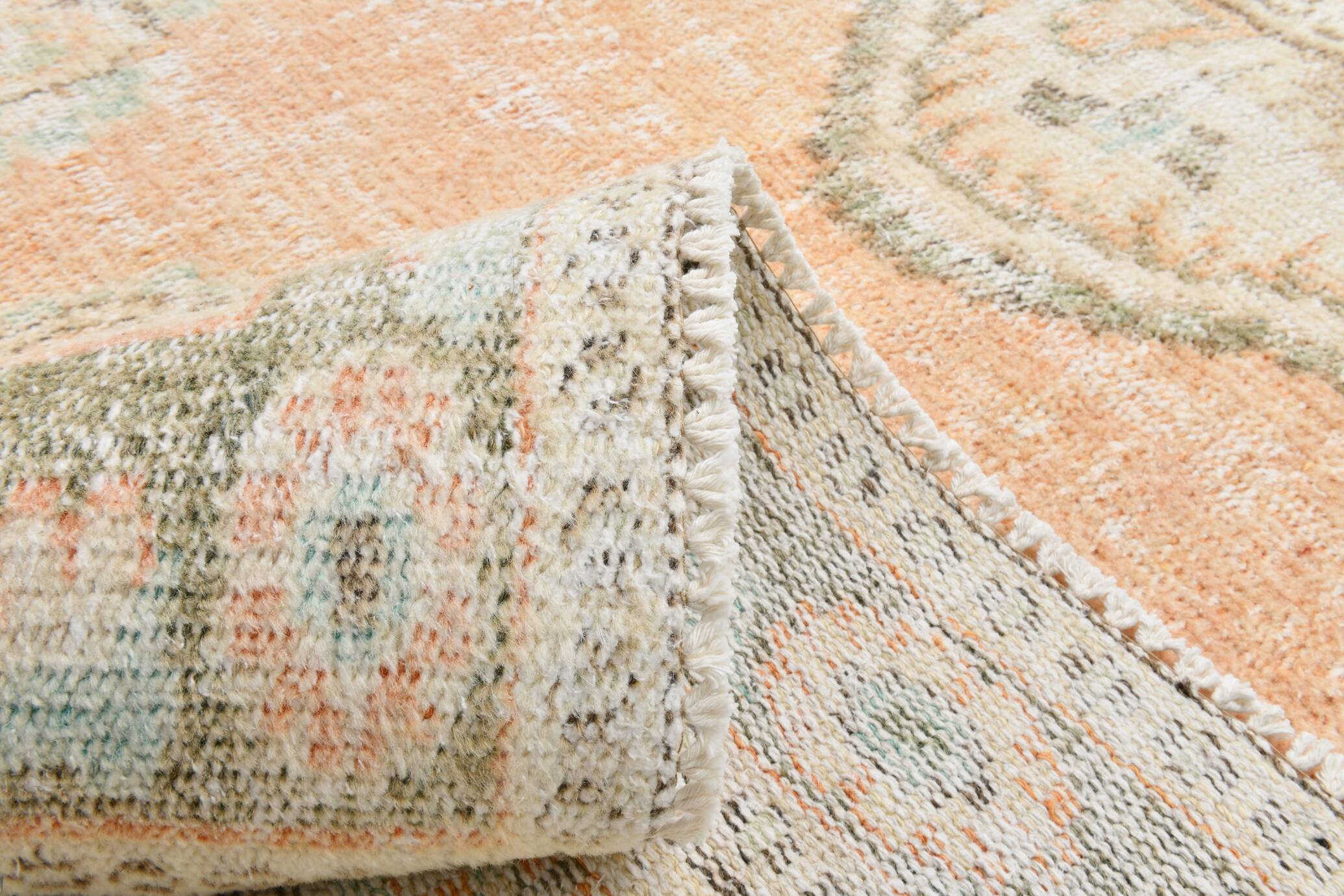 6x9 Peach Orange Antique Vintage Rug 175x293Cm SK 21471