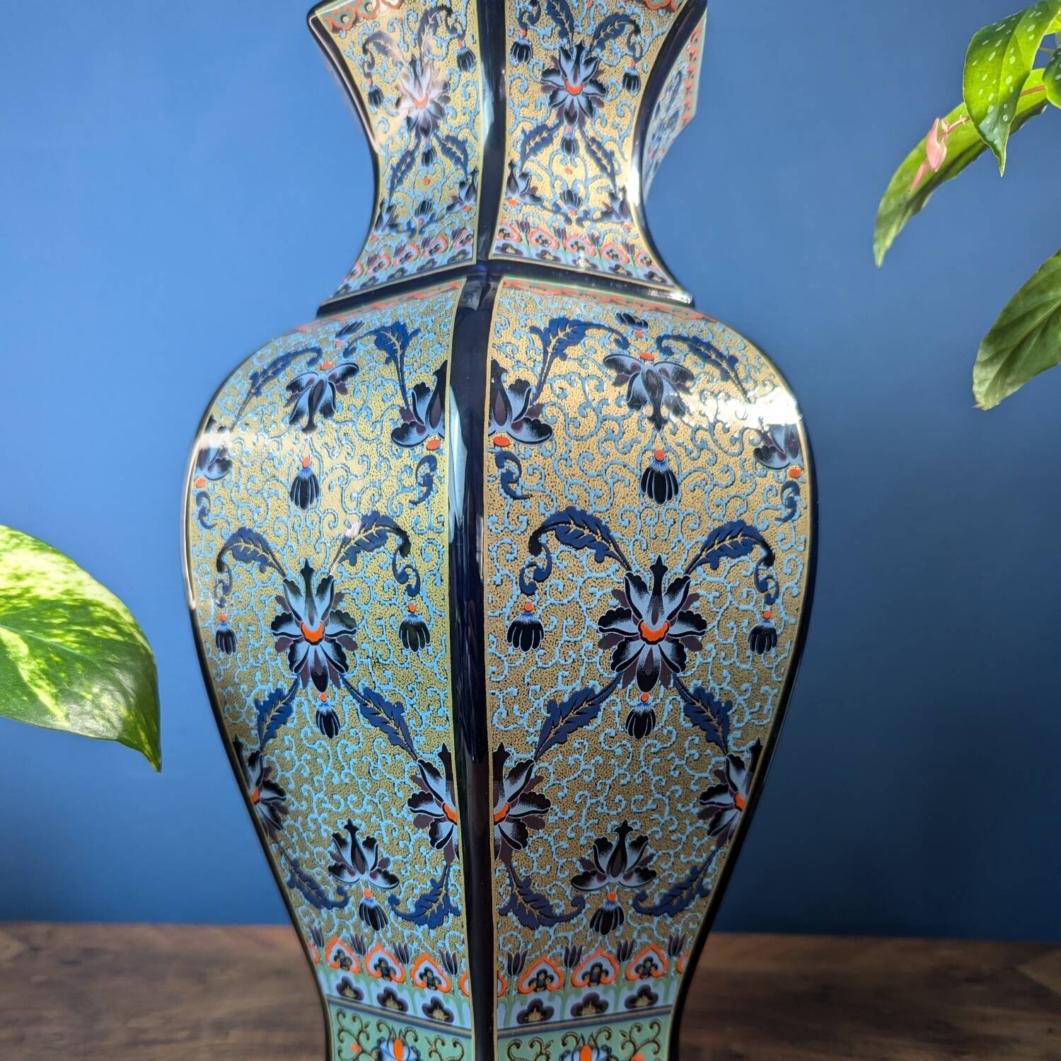Baluster vase in polychrome ceramic with floral pattern asian style 31cm