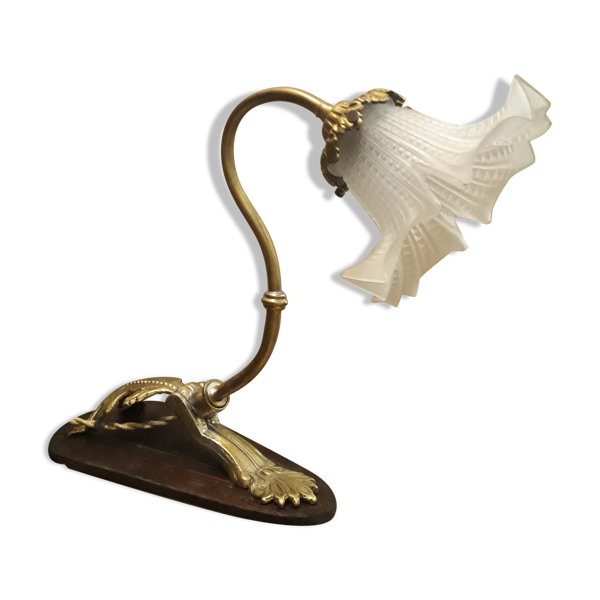 Lampe de bureau art nouveau bronze et laiton bois electricité CE 35x30