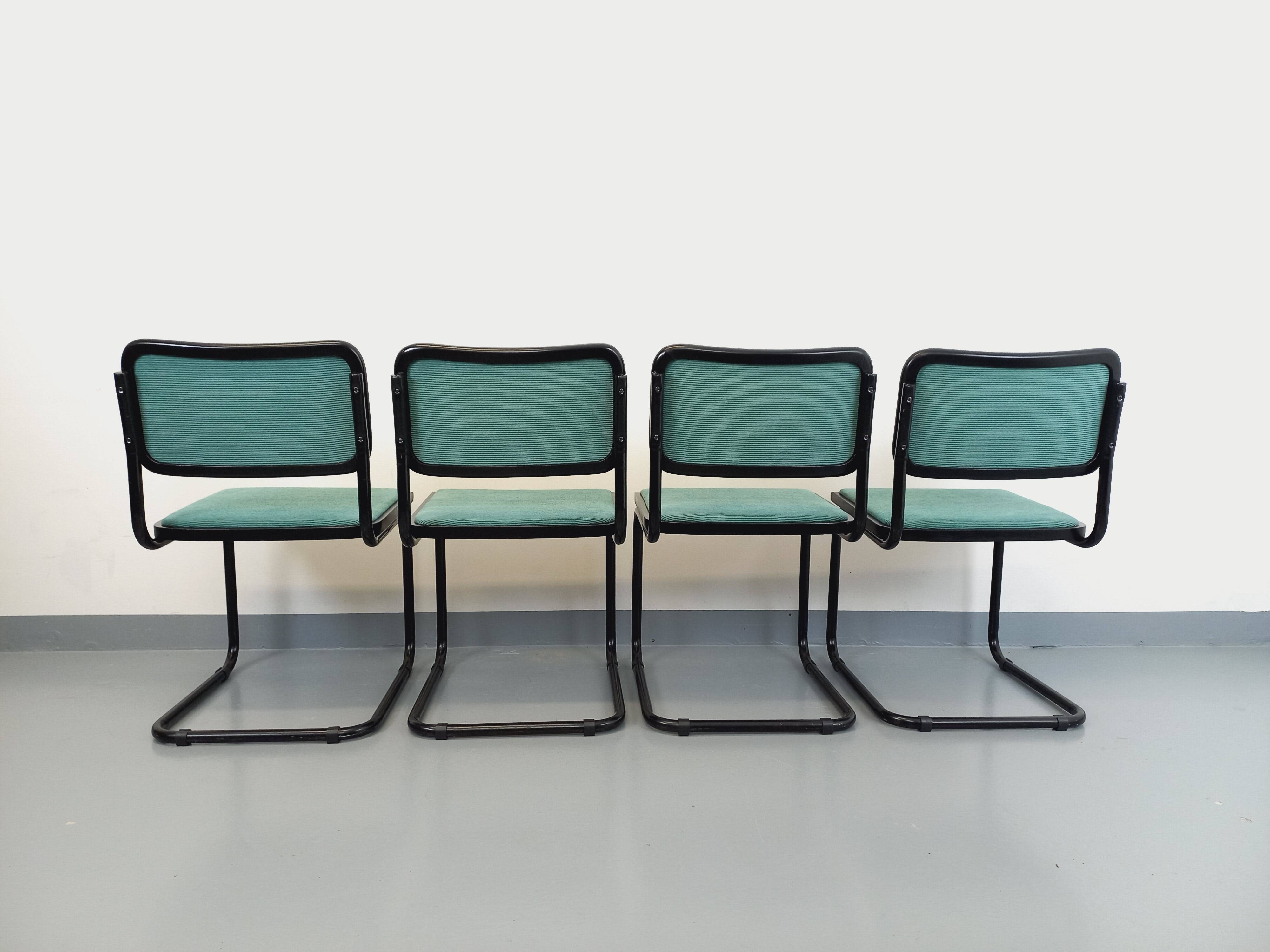 Set of 4 vintage Marcel Breuer Cesca B32 Bauhaus style chairs in black metal, black wood and v fabric