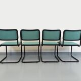 Set of 4 vintage Marcel Breuer Cesca B32 Bauhaus style chairs in black metal, black wood and v fabric
