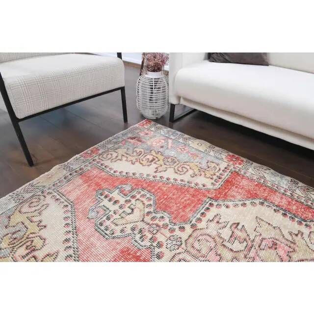 Vintage Turkish Oushak Handmade Wool Cotton Red Area Rug 142x223
