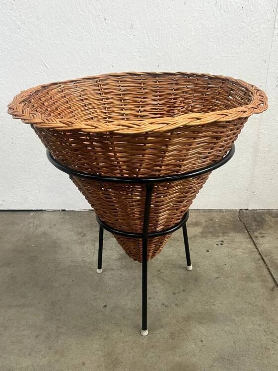 Vintage Rattan Point Basket / Plant Furniture, Netherlands 1960's