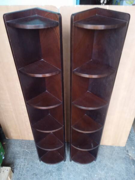 Pair of mahogany art deco style column corner cabinets