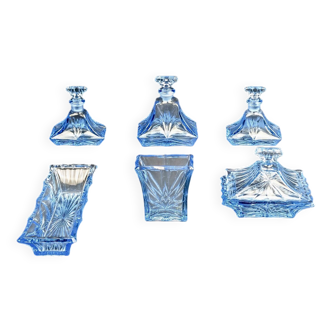 Nécessaire de toilette Art Déco en verre taillé bleu roi, beauté & vanité