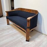 Biedermeier Sofa in Walnut Veneer & Black Teddy Fabric, Vienna, Austria, 1825