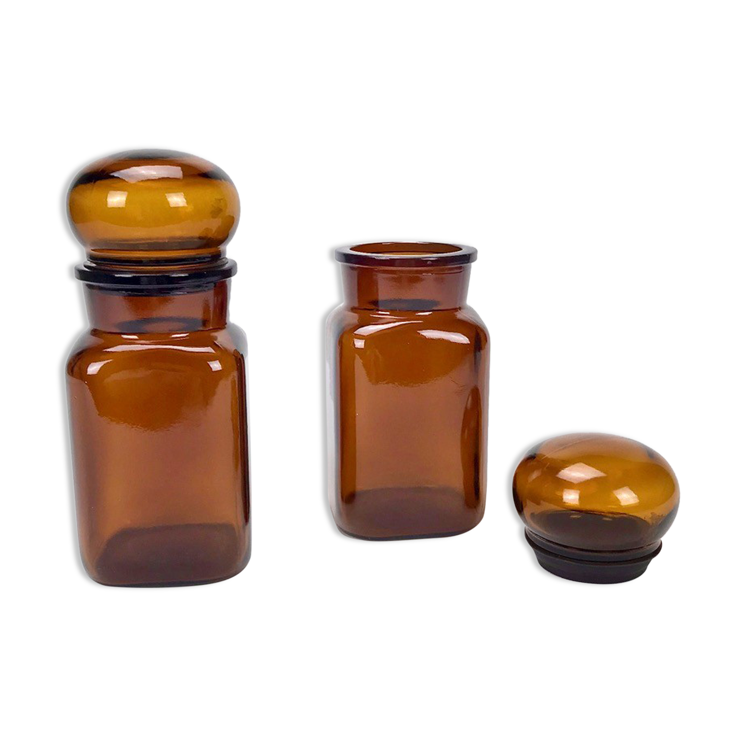Pair of amber glass jars