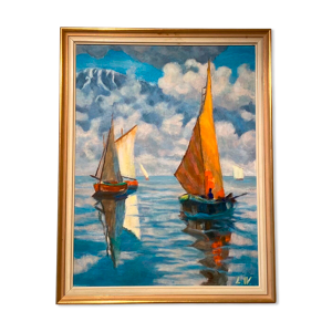 Tableau ancien, Marine datée 1968