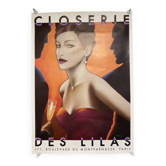 Vintage poster closerie des lilas Paris by Razzia - Small Format - Signed by the artist - On linen