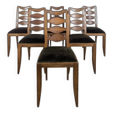 Série de 6 chaises années 40 en chêne dossier à losanges velours vert