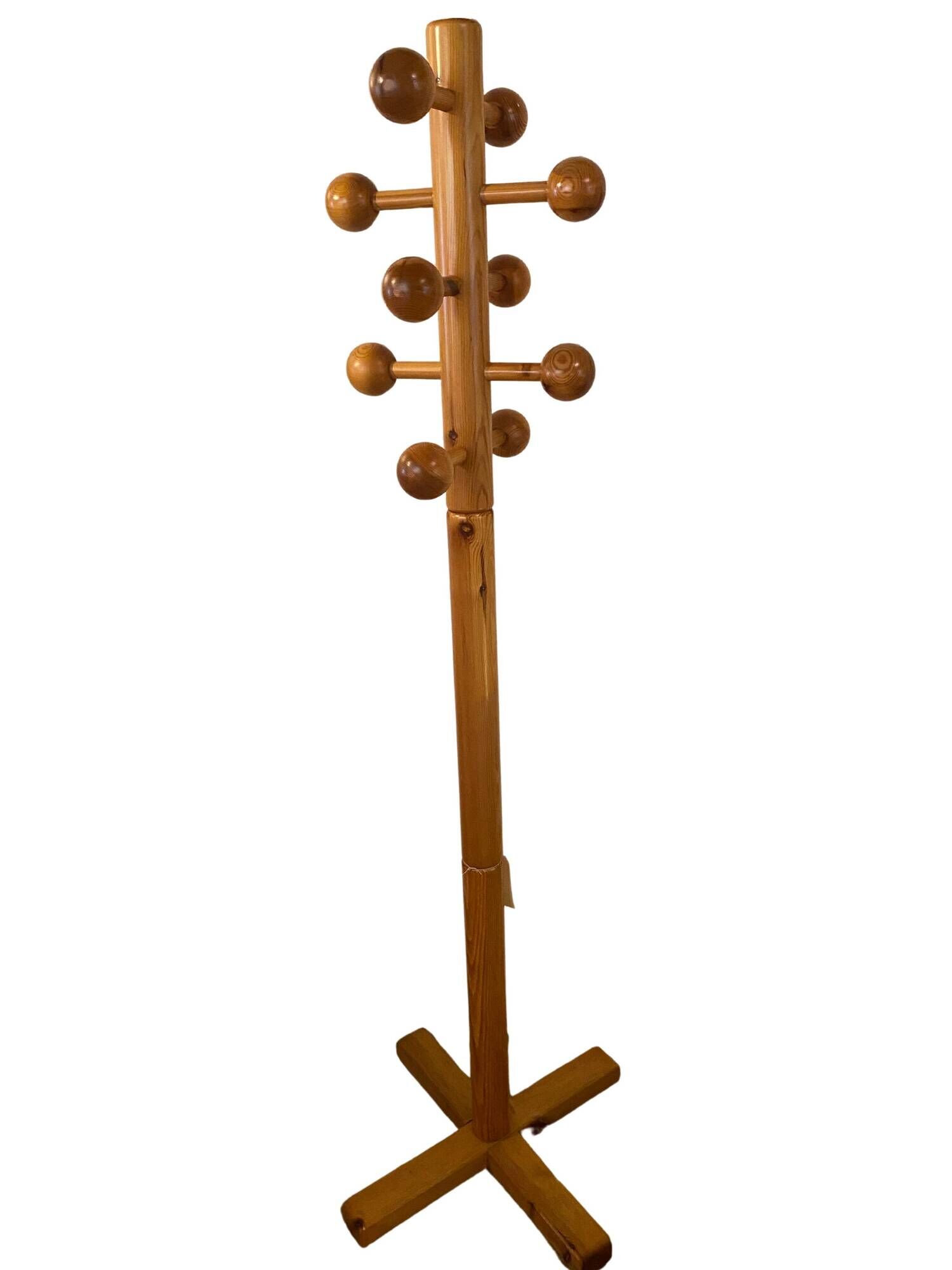 1970s pine coat rack, Scandinavian design