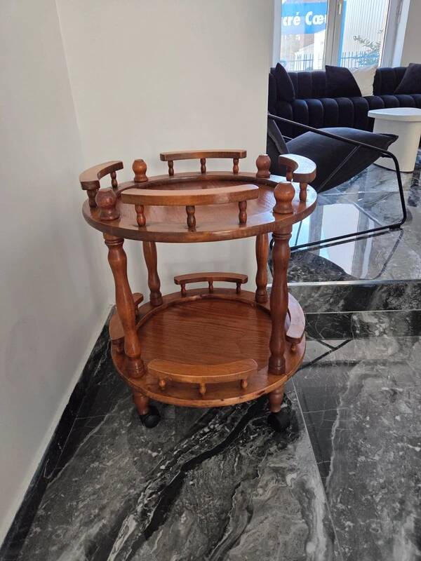 Vintage solid wood trolley on wheels