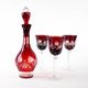 Crystal carafe with glasses in burgundy, European Art Deco style barware set