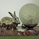 French Art Deco Lamp Marble Base Silver Metal Rabbit Crackle Ball Shade 3365