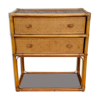 Commode rotin et cannage années 70