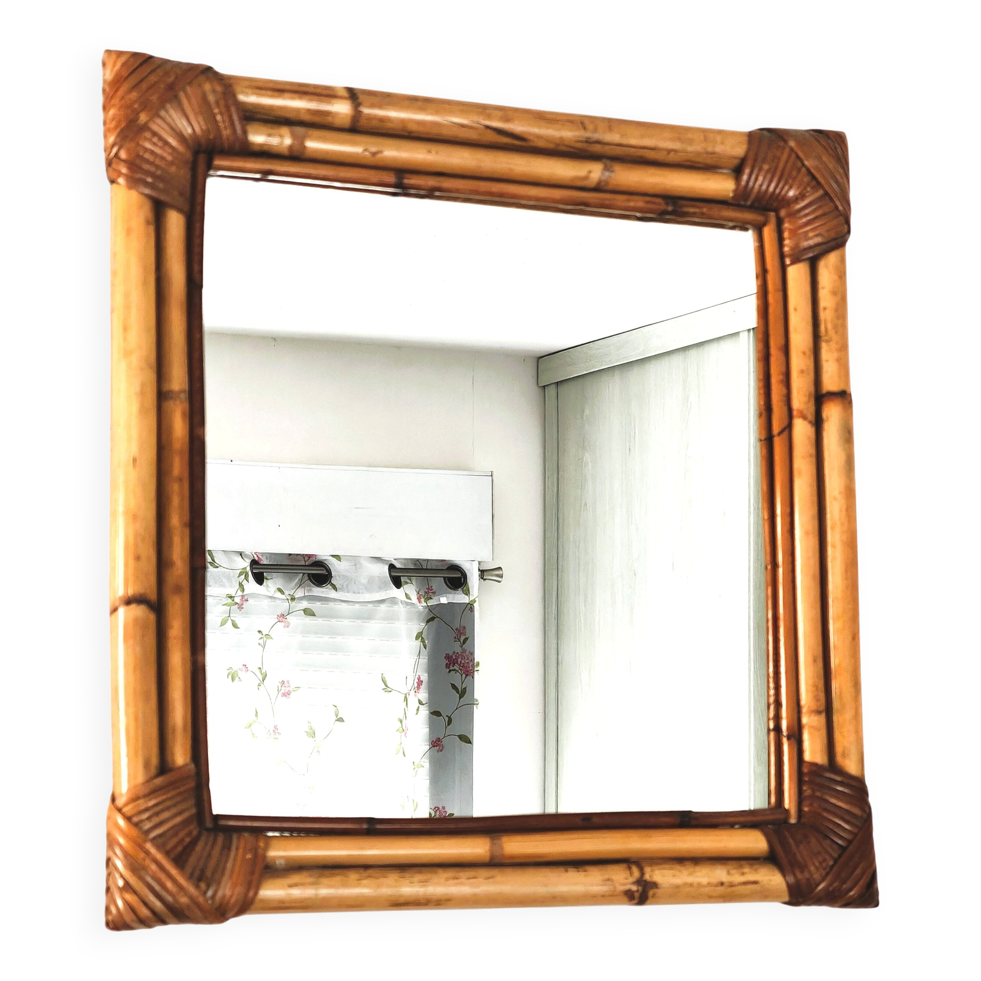 Woven bamboo mirror in natural tone
