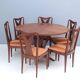 Set of Six Walnut Dining Chairs with Orange Fabric in the Style of Parisi