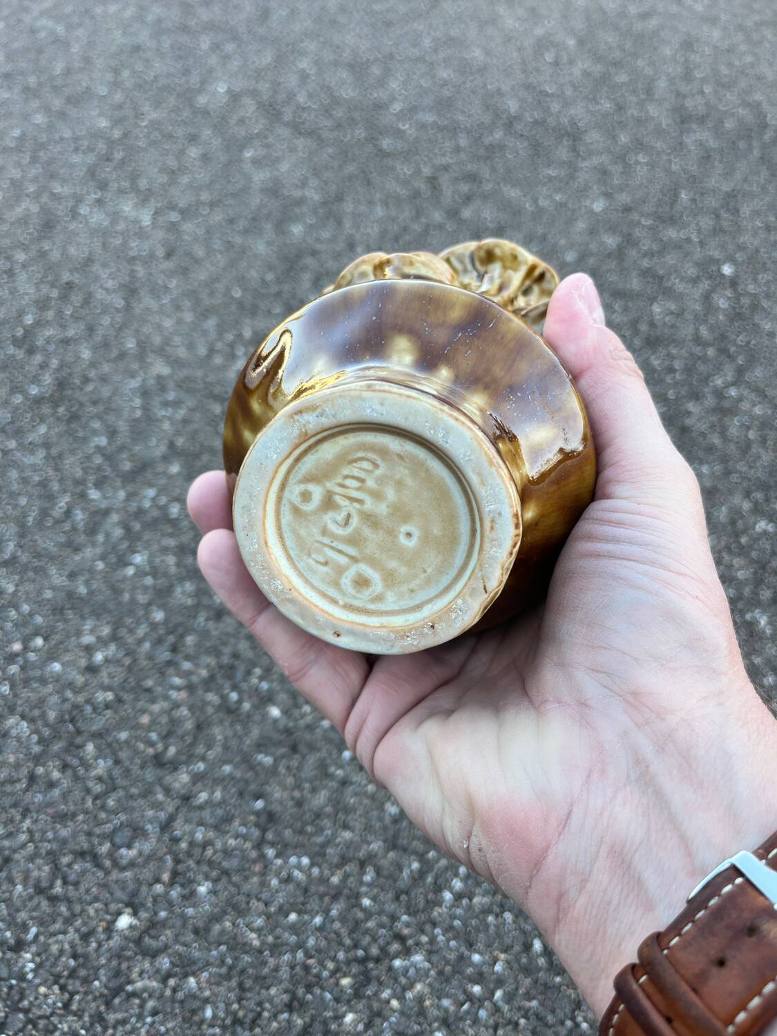 Vintage ceramic vase with mushroom relief decoration