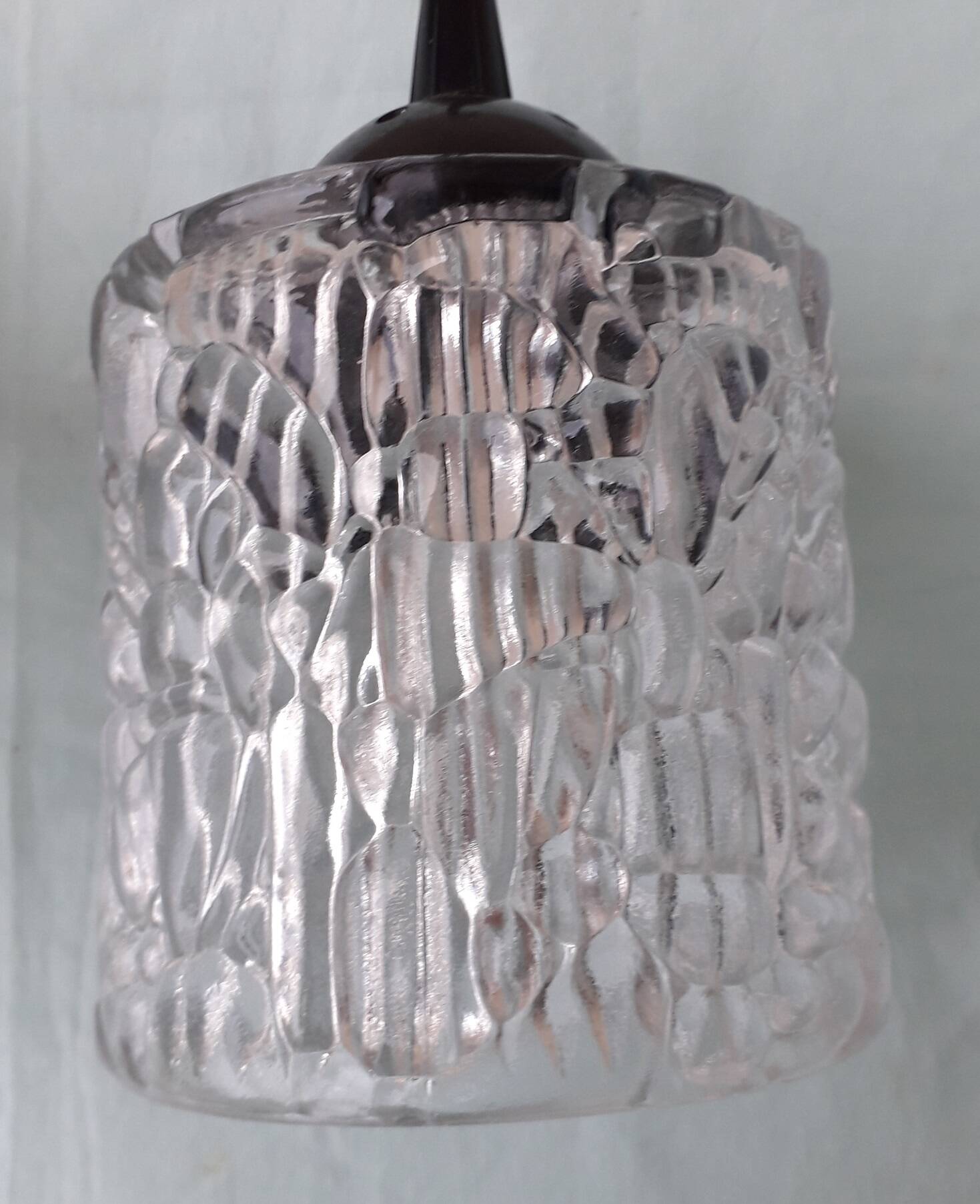 Pair of holophane glass pendants