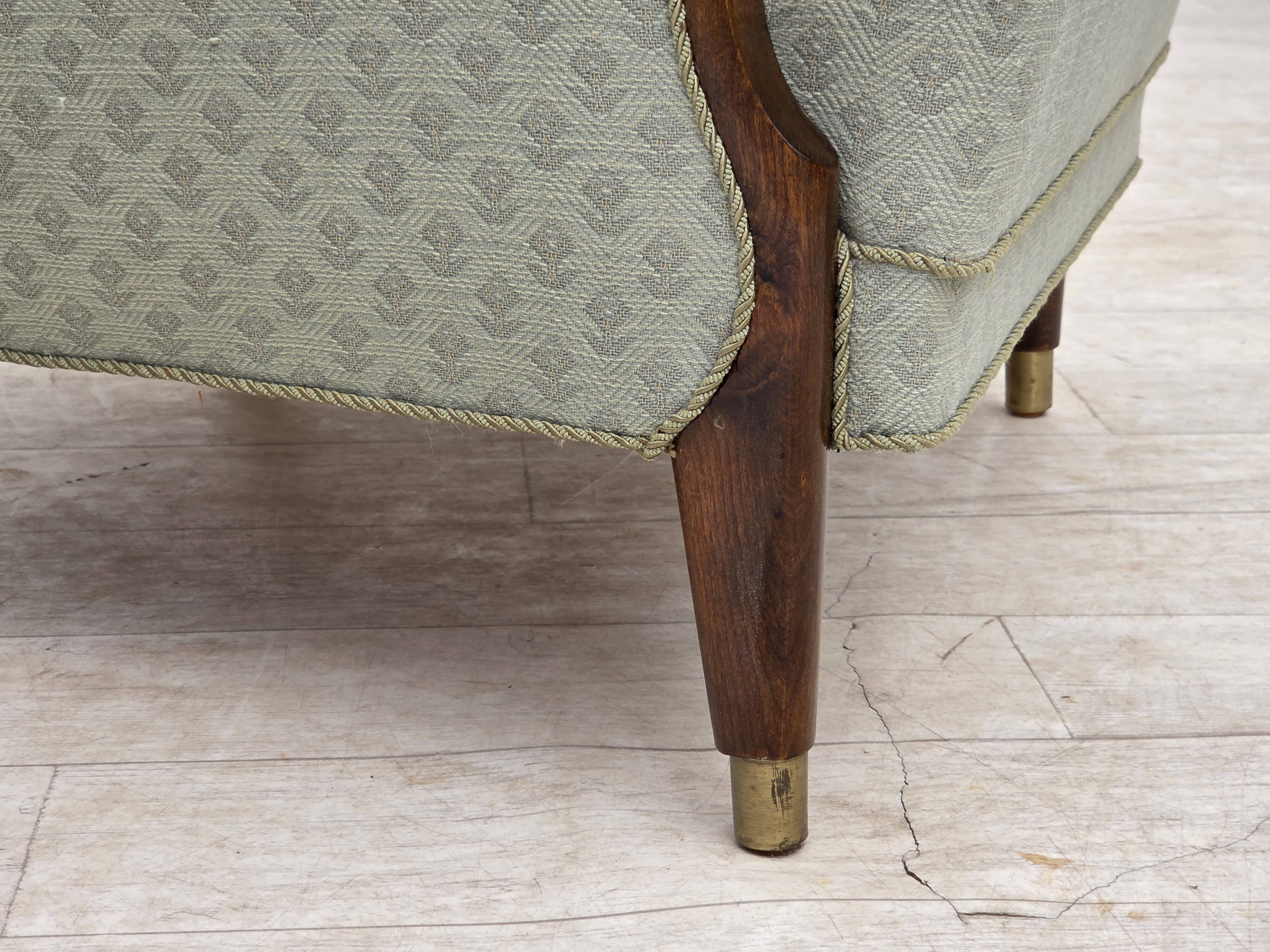 1960s, Danish armchair, light blue furniture fabric, beech wood.
