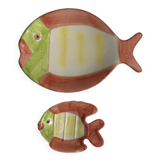 Duo de plats en forme de poissons colorés vintage
