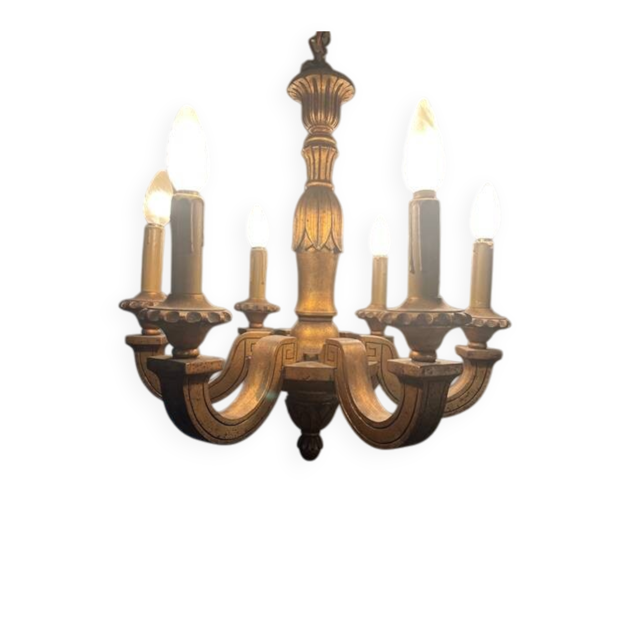 Golden wood chandelier with 6 lights