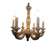 Golden wood chandelier with 6 lights