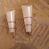 2 60's design wall lights in italian brass and glass