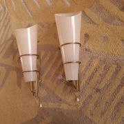 2 60's design wall lights in italian brass and glass